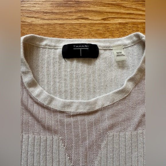 Tahari Grey Ribbed Tank with Sheer Detail - Picture 3 of 4